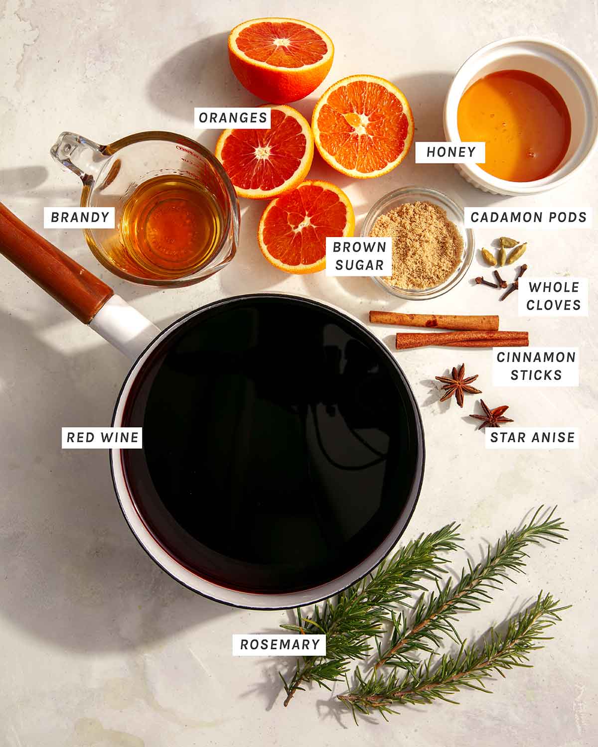 Ingredients to make mulled wine. 