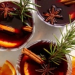 Mulled wine in three glasses overhead.