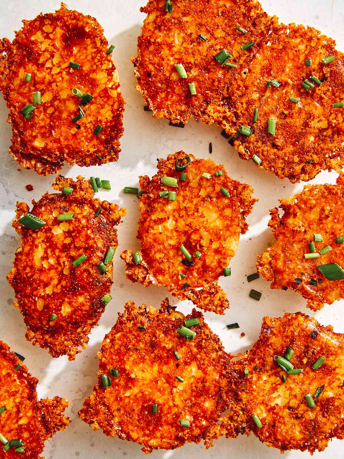 Parmesan potatoes showing the crispy side.