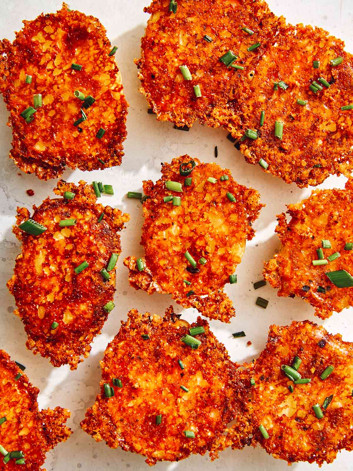 Parmesan potatoes showing the crispy side. 