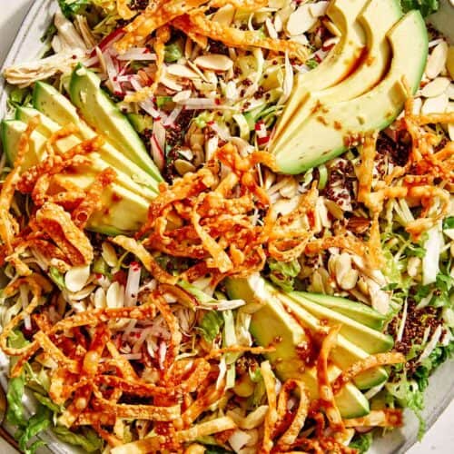 Sesame ginger chicken salad in a big bowl.