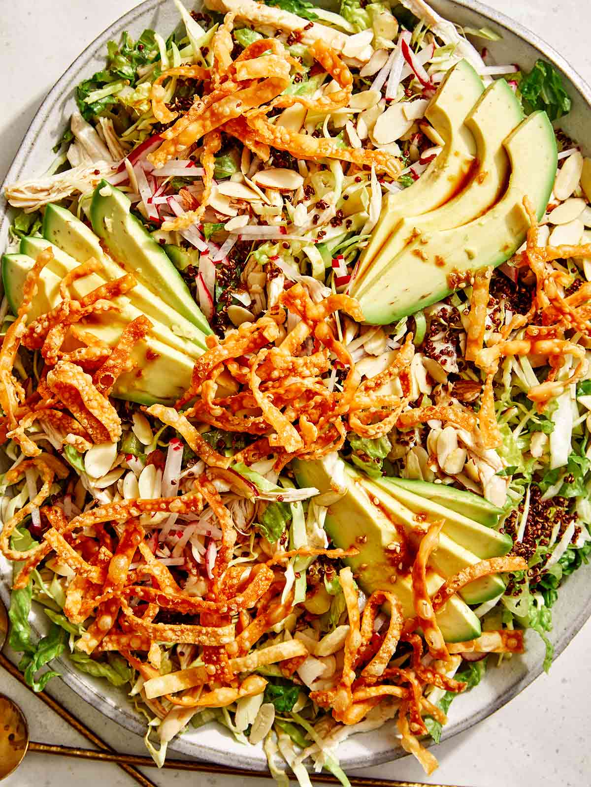 Sesame ginger chicken salad in a big bowl. 