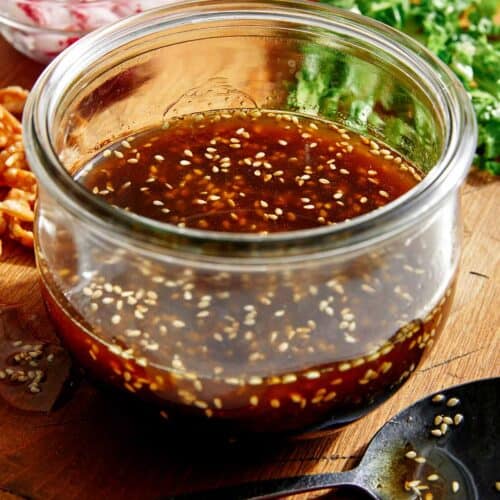 Sesame ginger dressing in a jar.