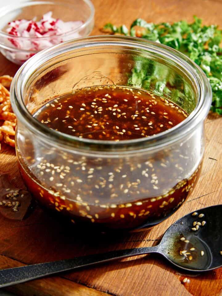 Sesame ginger dressing in a jar.