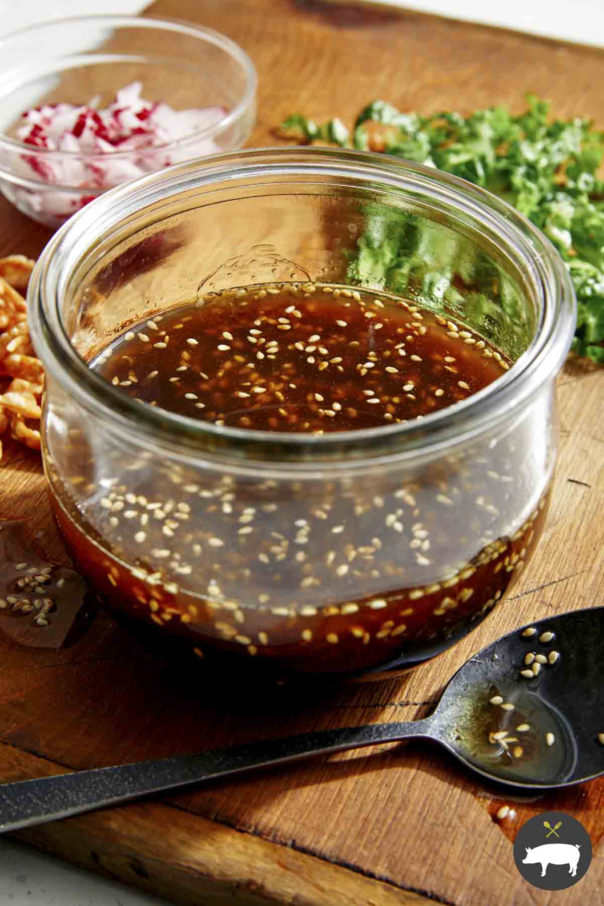 Sesame Ginger Dressing Spoon Fork Bacon