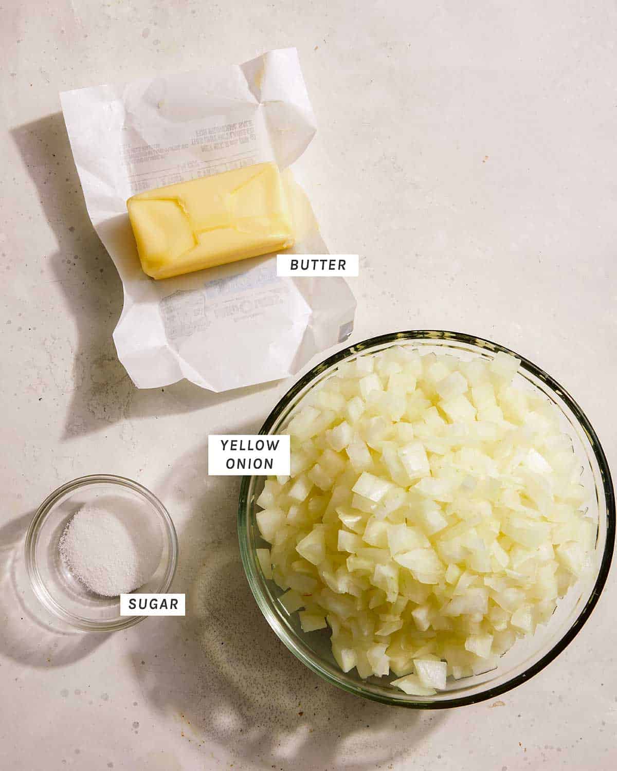 Caramelized onion ingredients to make Animal Style fries.