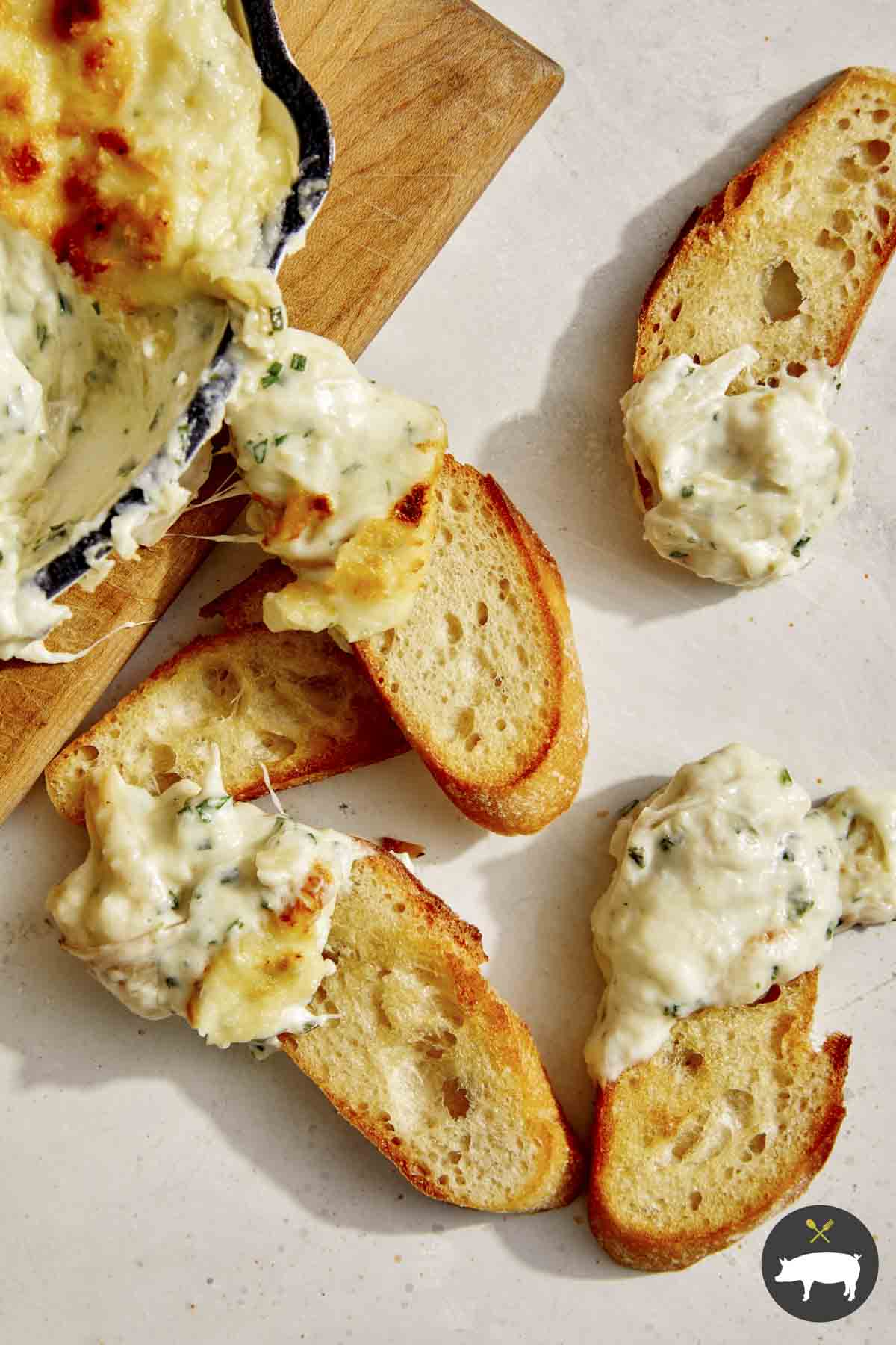 Baked Garlic Bread Dip Spoon Fork Bacon