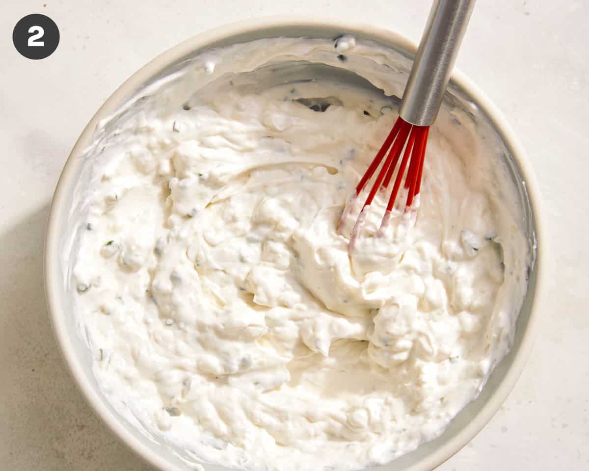 Blue cheese dressing in a bowl just whisked together.