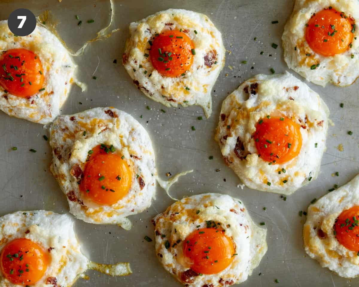 Egg clouds on a baking sheet seasoned.