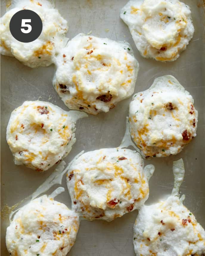 Baked egg clouds on a greased backing sheet.