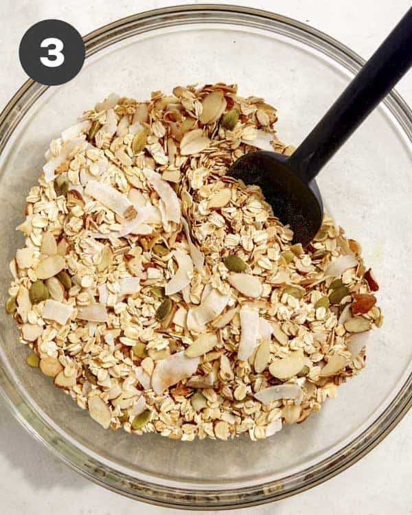 A granola mixture in a bowl. 
