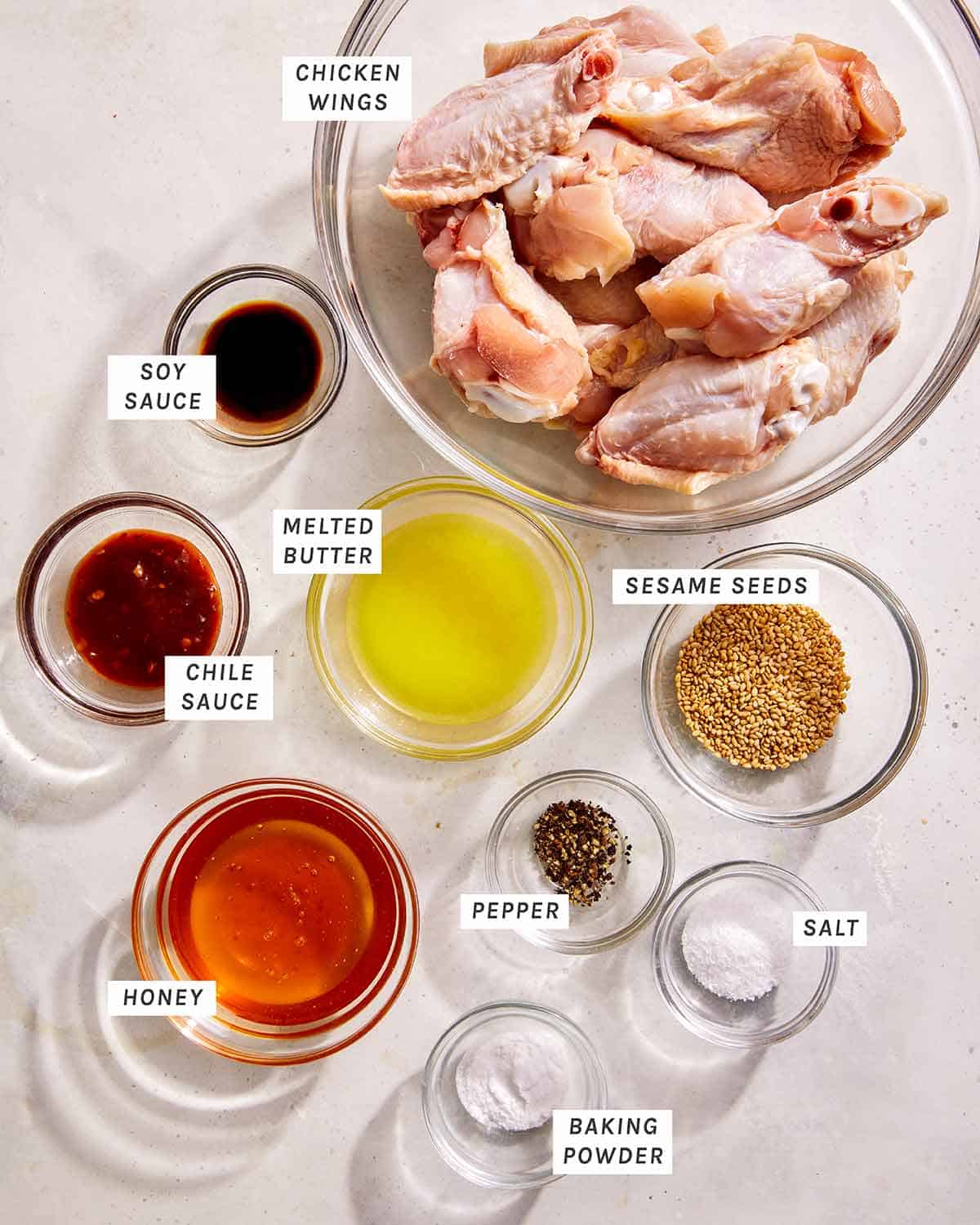 Ingredients to make air fryer honey butter chicken wings.
