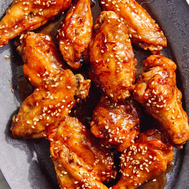 Spicy Honey Butter Air Fryer Wings Spoon Fork Bacon