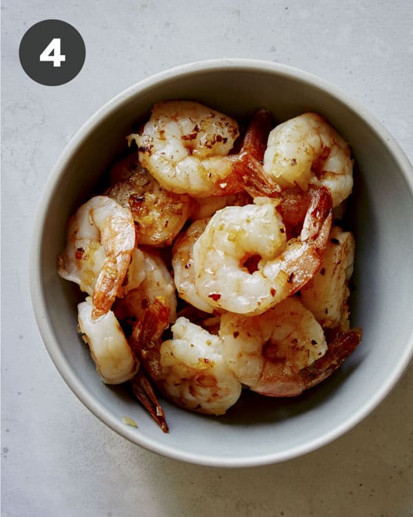 Cooked shrimp in a bowl.