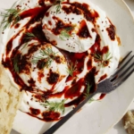 Turkish eggs on a platter ready to be eaten.