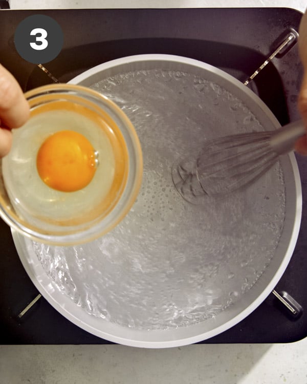 Making poached eggs in a pot. 