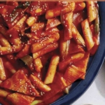 Tteokbokki recipe on a platter.