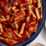 Tteokbokki recipe on a platter.