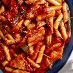 Tteokbokki recipe on a platter.