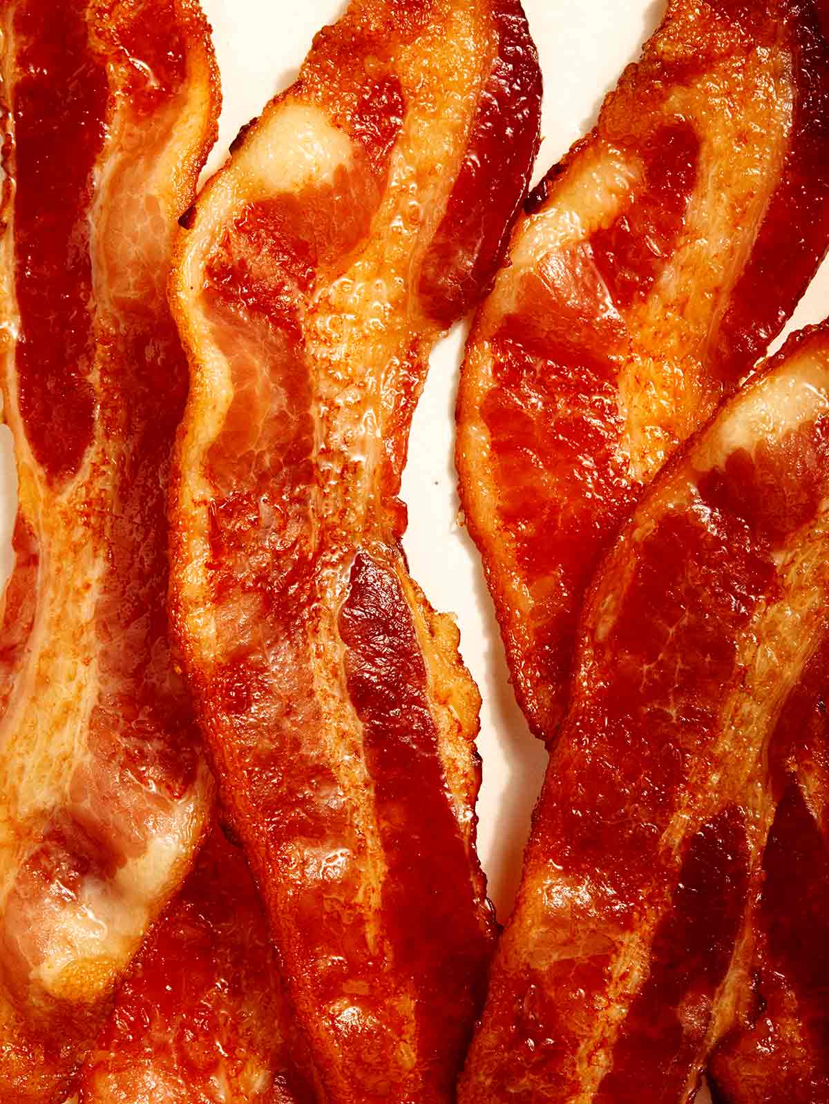 Cooked bacon up close.