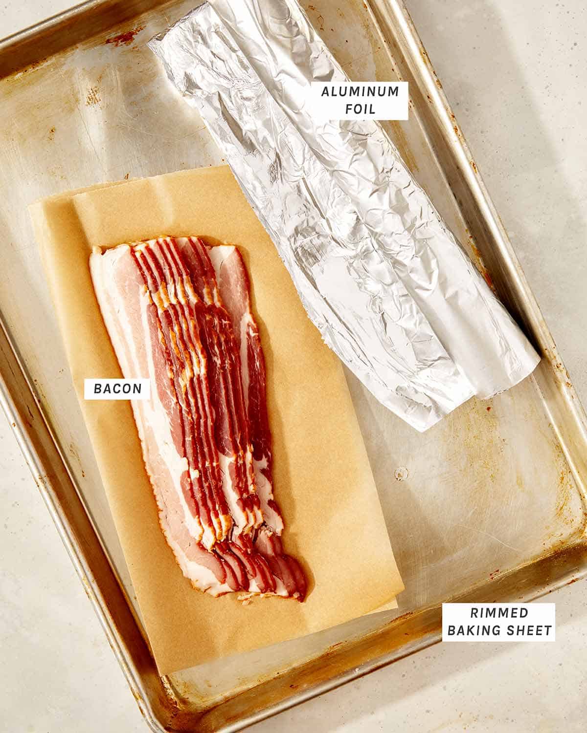 Equipment needed to cook bacon in the oven.