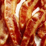 Cooked bacon up close.