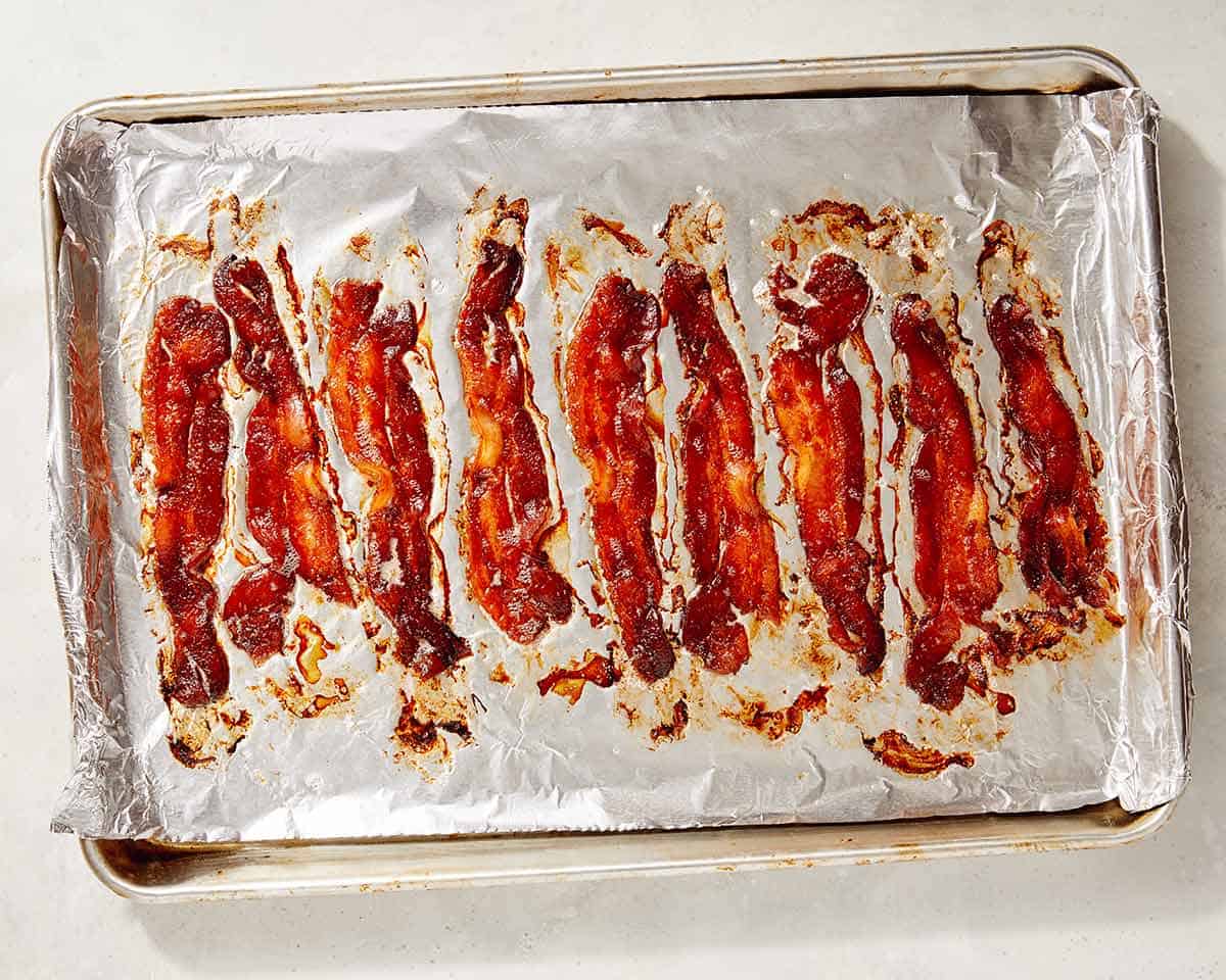 Crispy bacon on aluminum foil. 