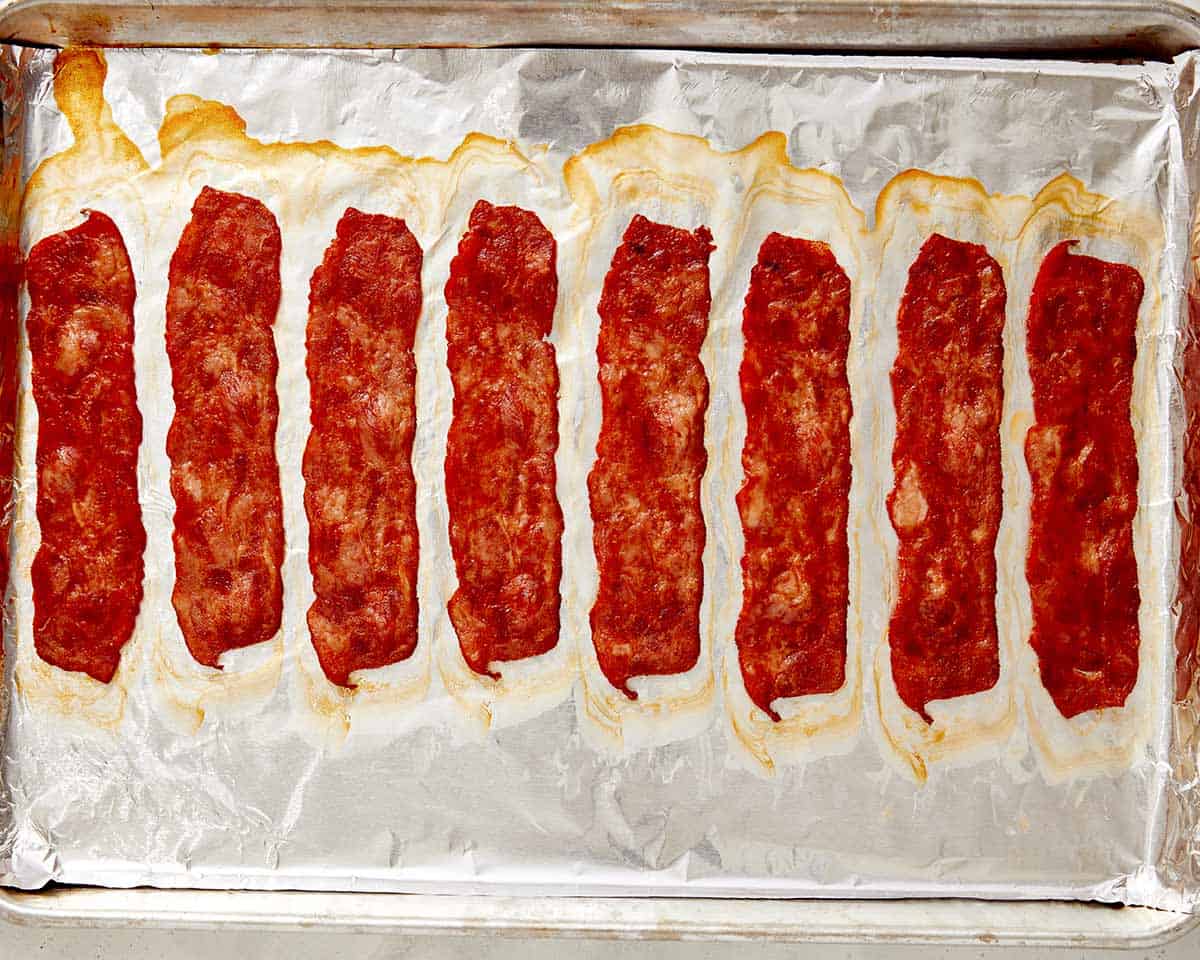 Turkey bacon cooked in the oven. 