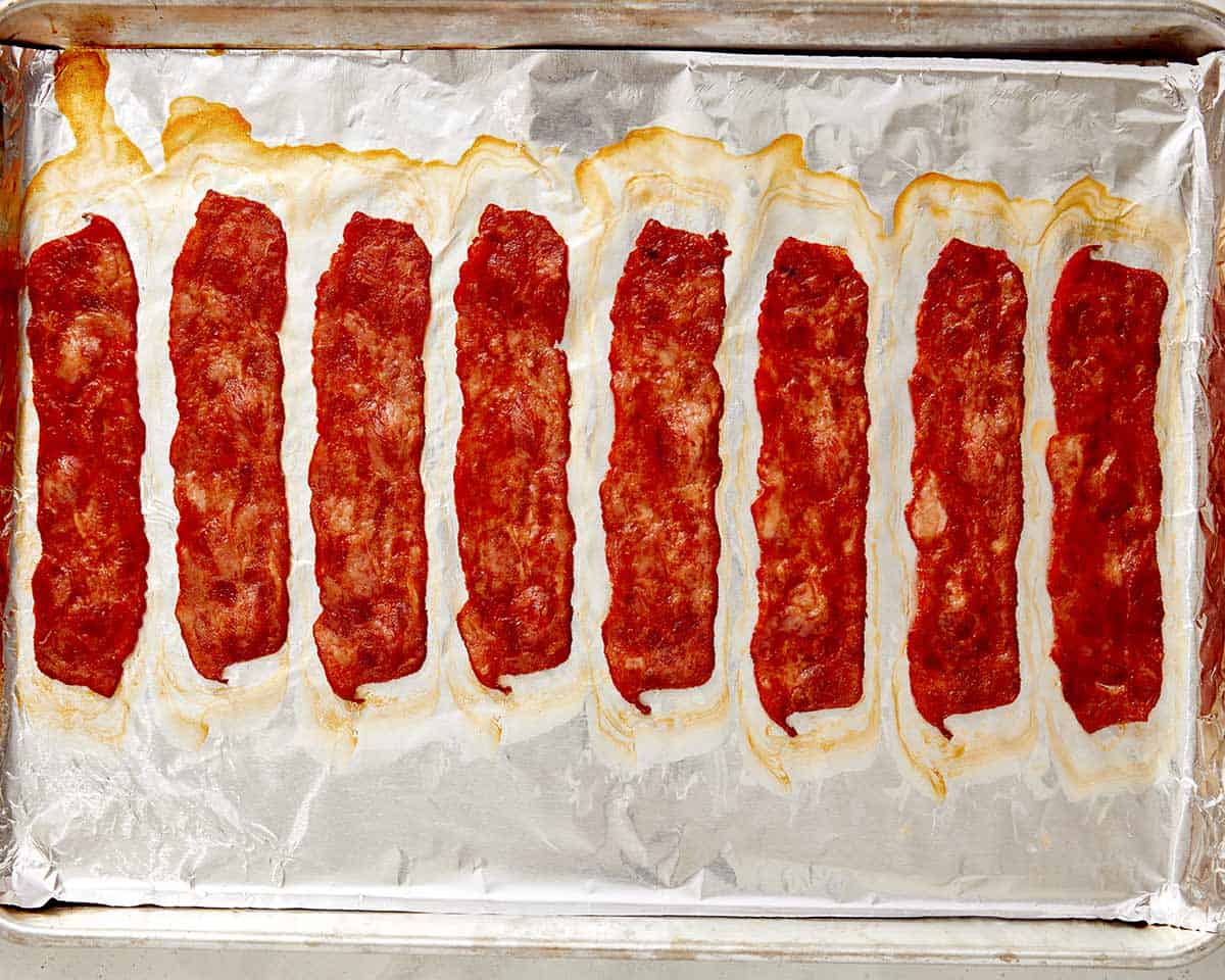 Turkey bacon cooked in the oven.