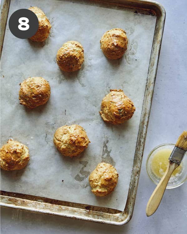 Drop biscuits baked on with fresh butter brushed on top.