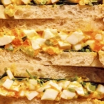 Egg salad sandwiches close up.
