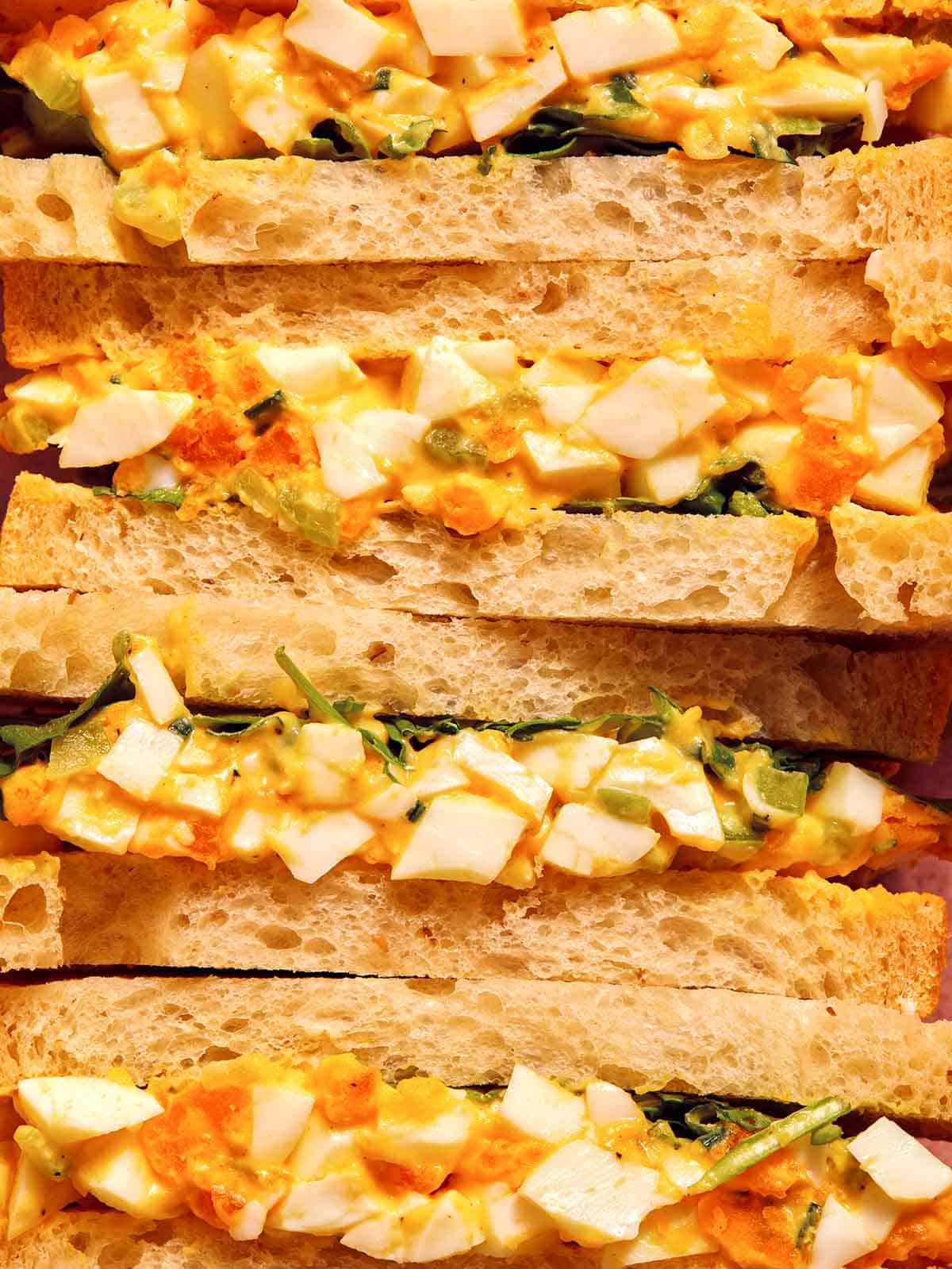 Egg salad sandwiches close up. 