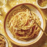 Garlic Lemon Pasta in a bowl with a fork.