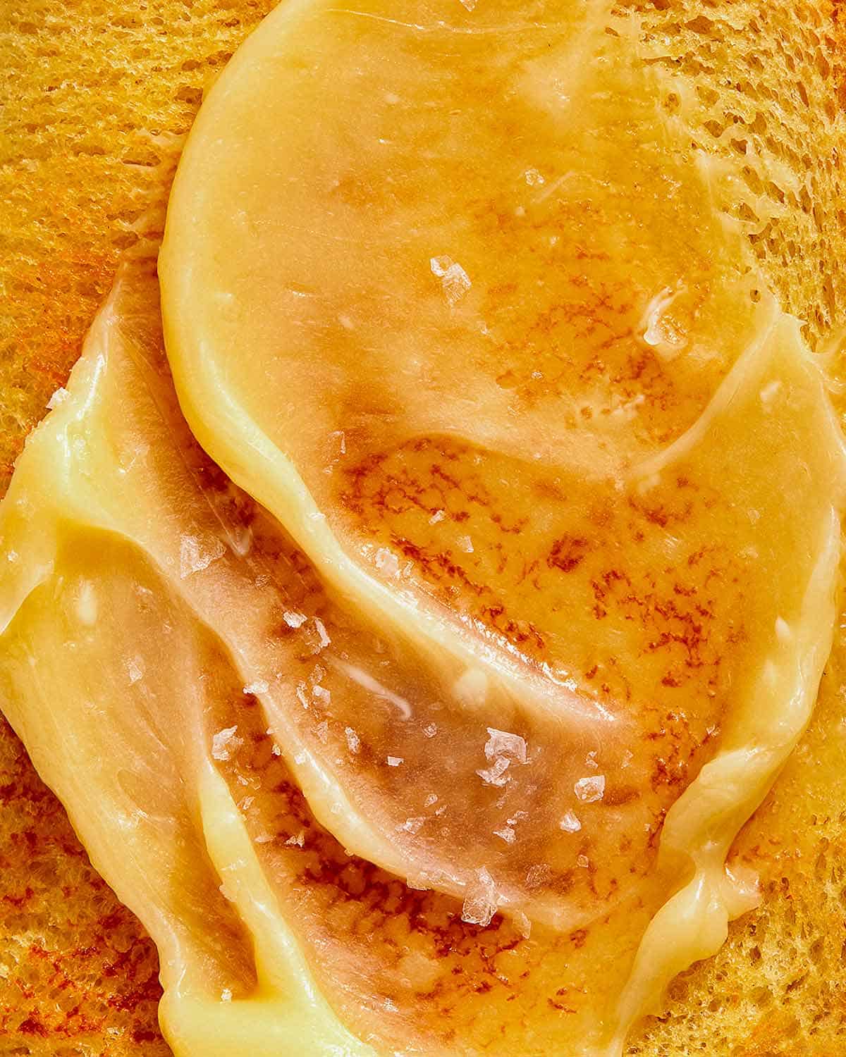 Honey butter close up on toast. 