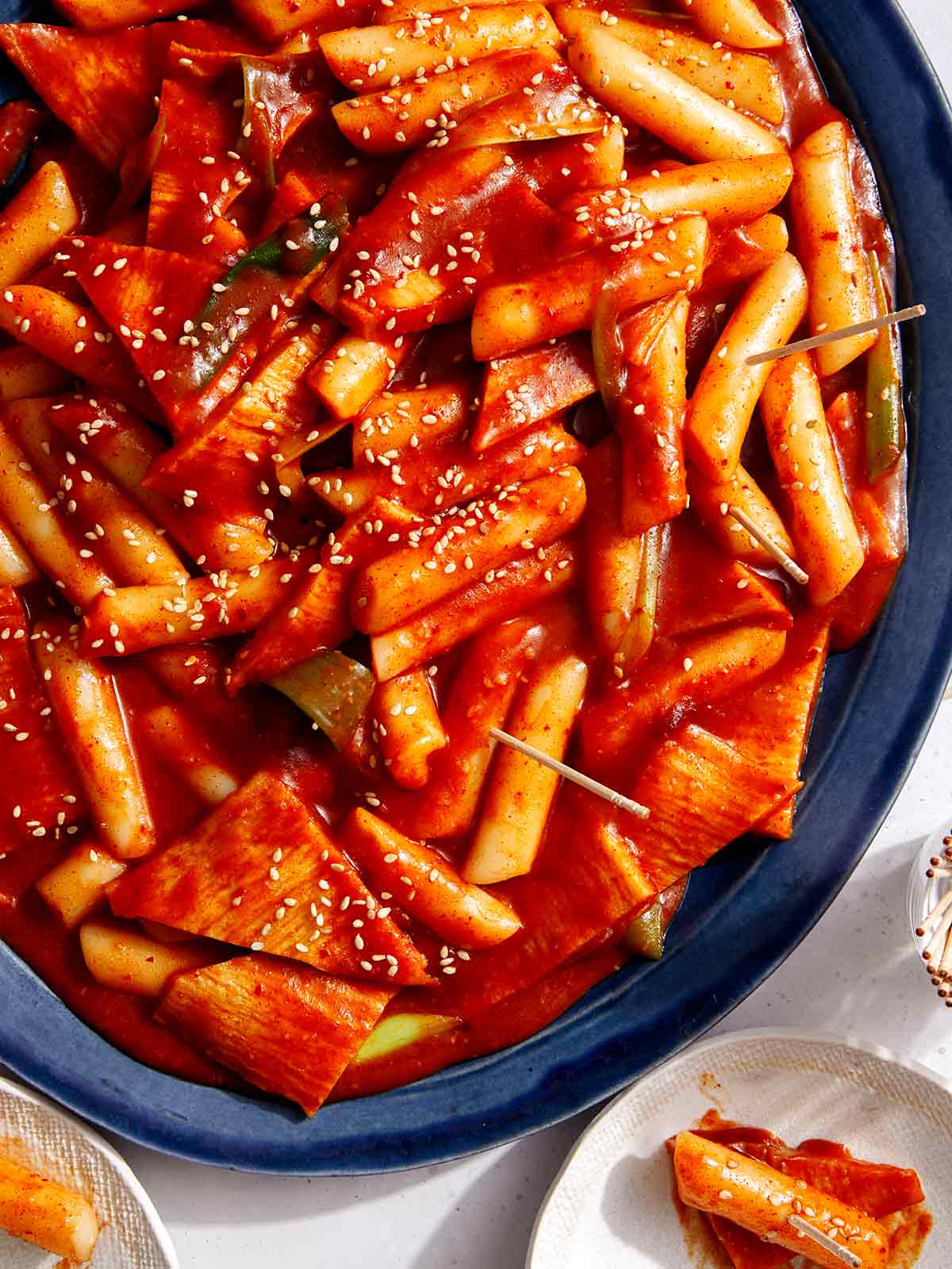 Tteokbokki recipe on a platter. 