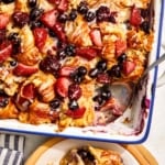 Triple berry bread pudding recipe card.