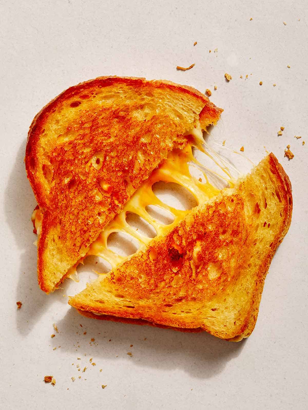 Perfect grilled cheese recipe cut in half. 