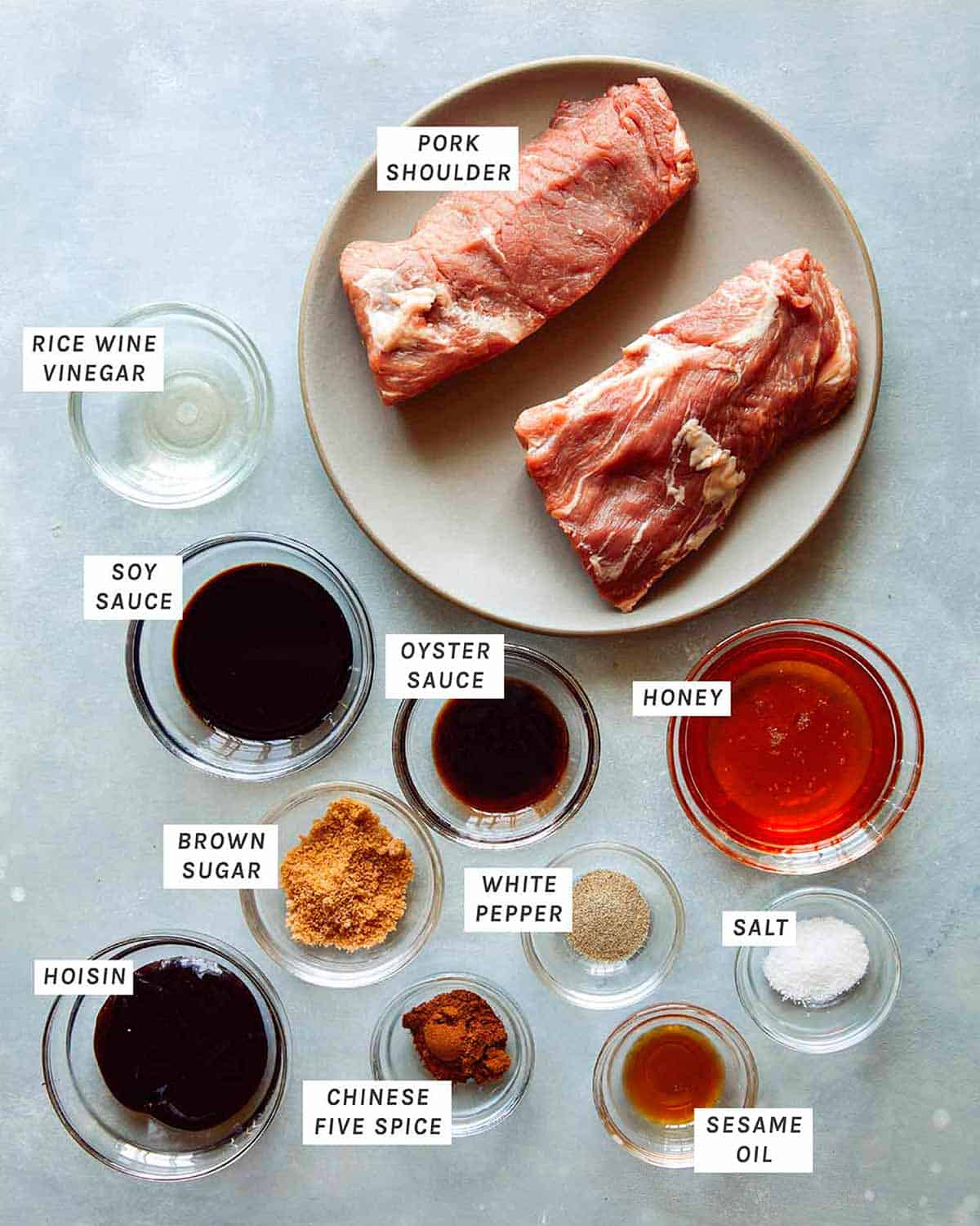 Char siu ingredients on a kitchen counter. 