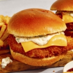 Filet O Fish on a cutting board up close.