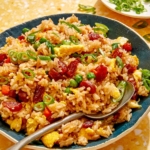 Fried rice in a bowl with green onions on the side.