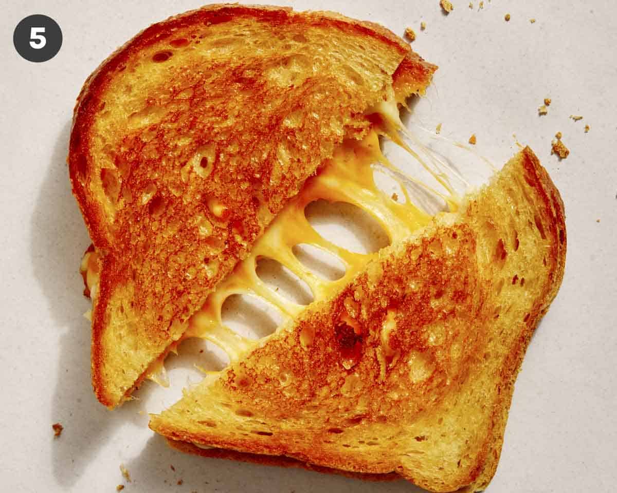 Grilled cheese cut in half. 