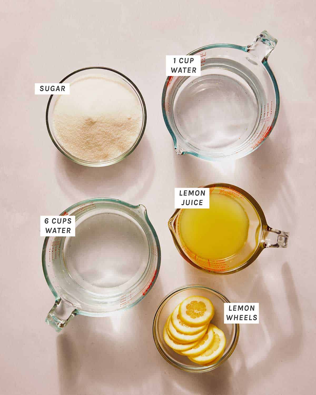 Lemonade ingredients on a kitchen counter.