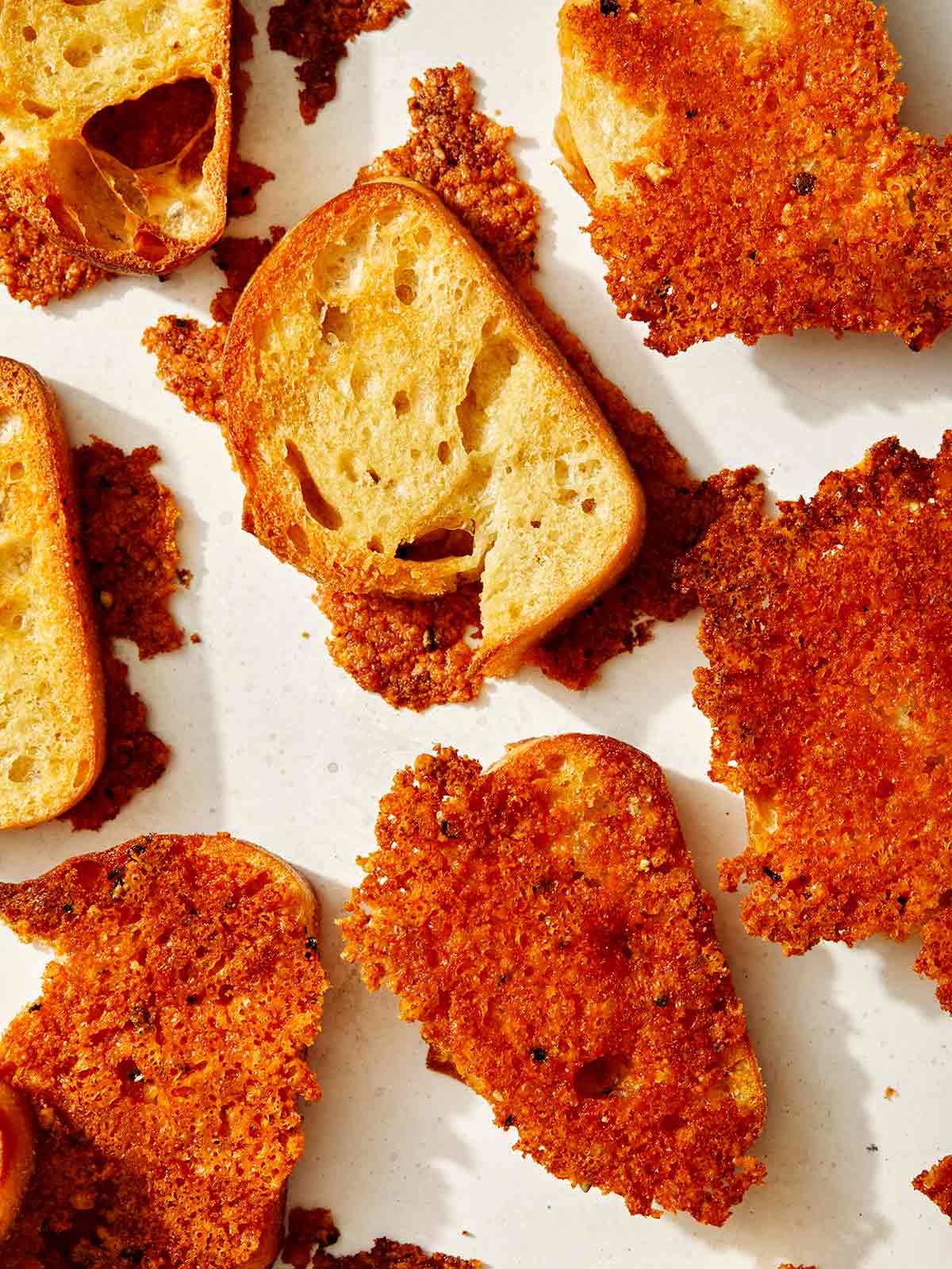 Parmesan crostini ready to be served.
