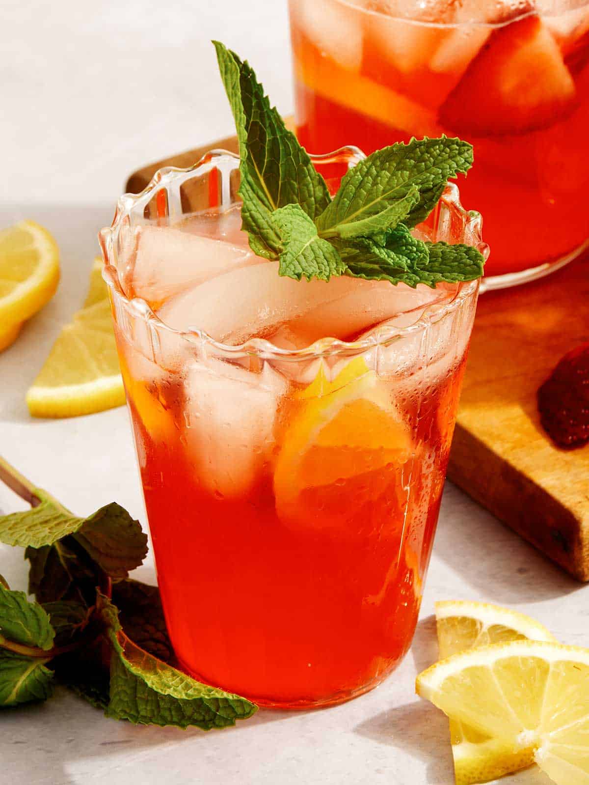 Strawberry lemonade in a glass.