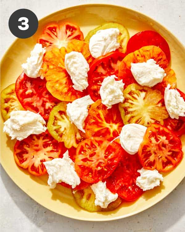 Heirloom tomato slices with mozzarella.