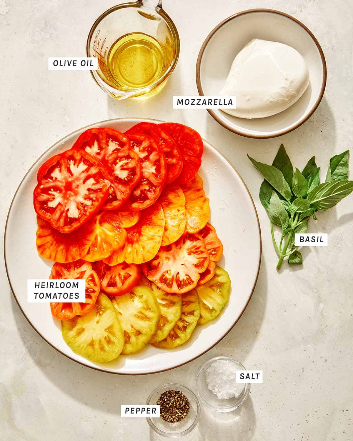 Caprese salad recipe ingredients.