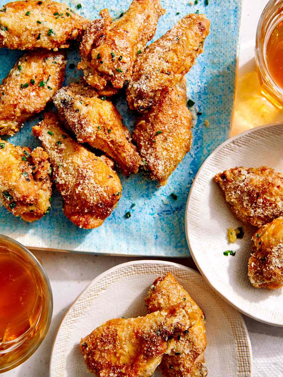 Air fryer chicken wings on a platter. 