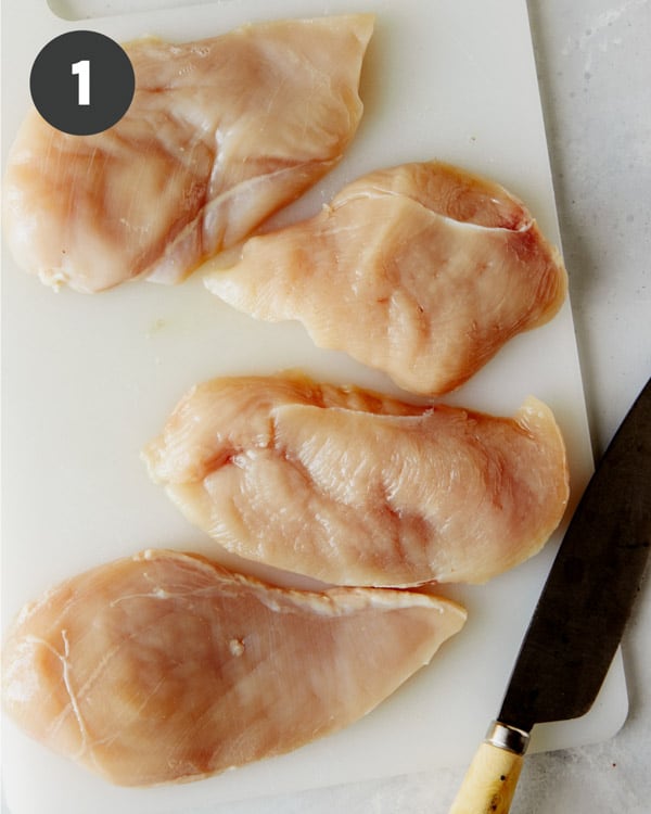 Chicken breasts sliced in half for tuscan chicken recipe. 