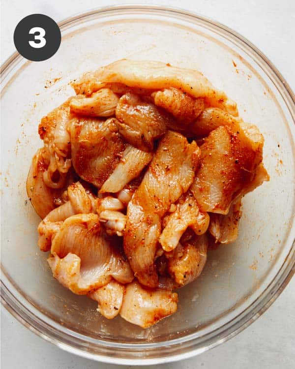 Chicken marinating for chicken fajitas.
