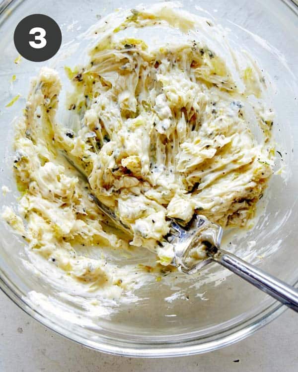Butter mixed in a bowl for Spatchcock chicken.